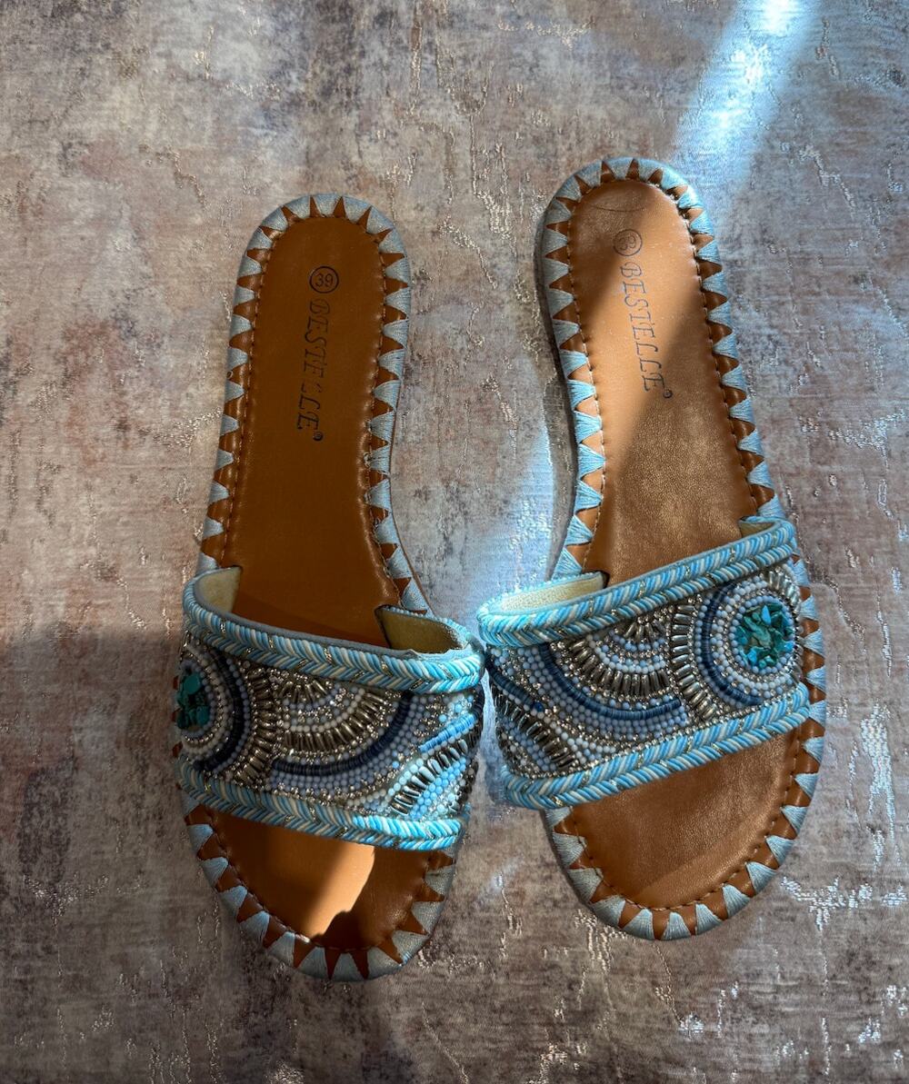 Bestelle Turquoise Beaded Slide Sandals | Size 8/8.5 (EU 39)